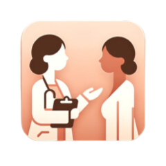 icon of nurse talking to a woman